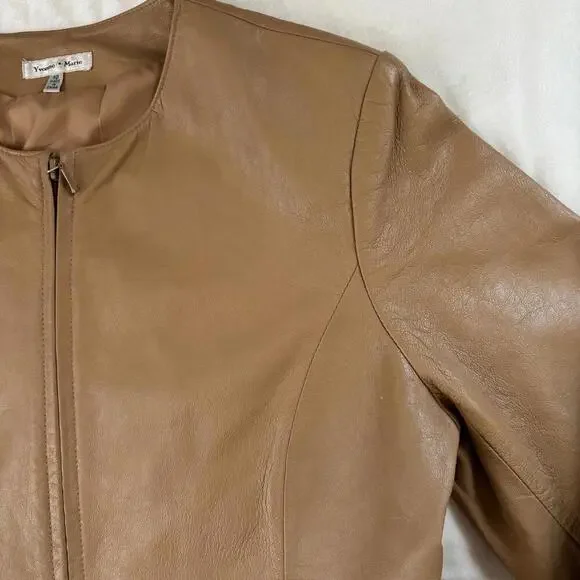 lambskin leather vintage yvonne & marie moto blazer jacket camel brown nude 10 - Picture 2 of 9